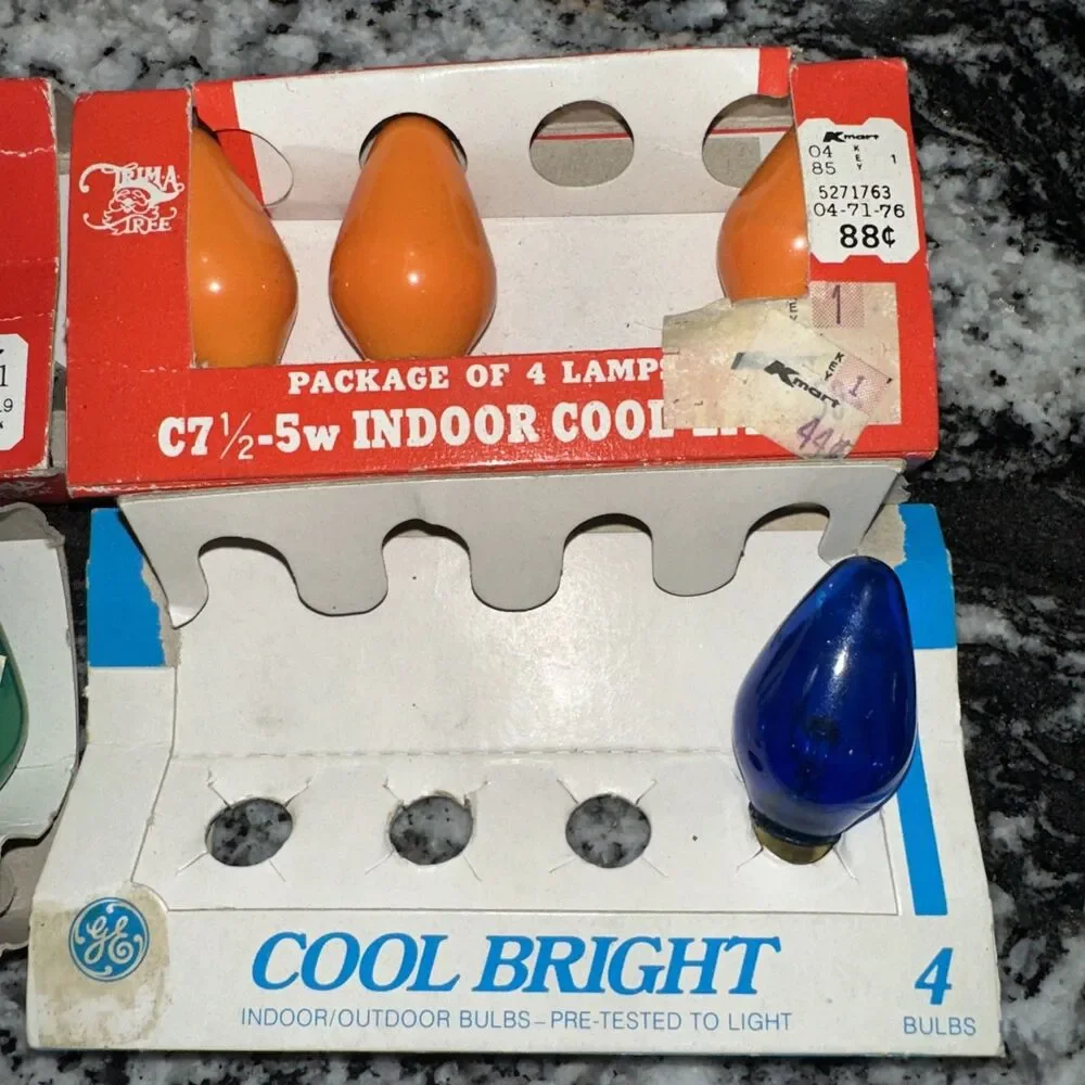 Lot Orange Green Blue  Vintage  Lamp Bulbs Candelabra Base C 7-1/2 120V 5 Watt